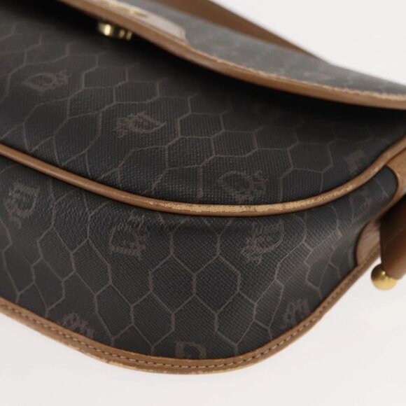 Christian Dior Honeycomb Canvas Shoulder Bag PVC Black Gold Auth BA7309 - Picture 5 of 16